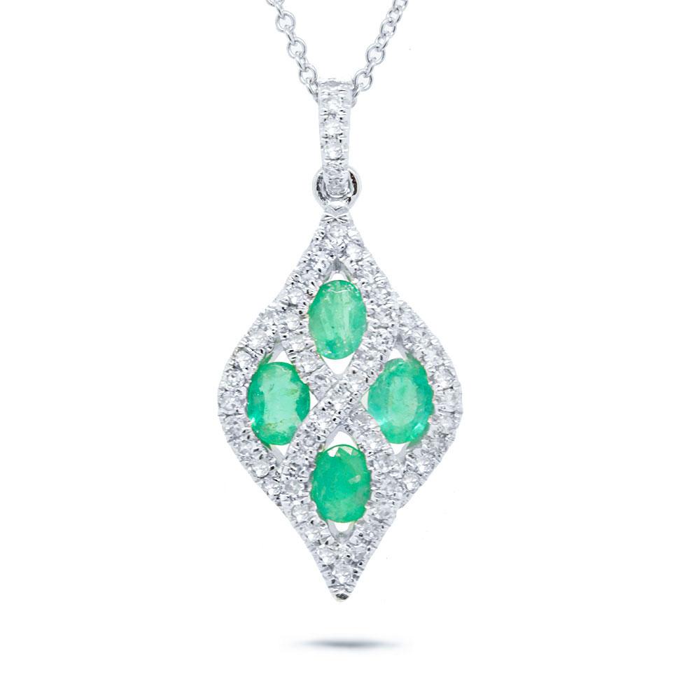 Diamond & 0.57ct Emerald 14k White Gold Pendant - 0.26ct