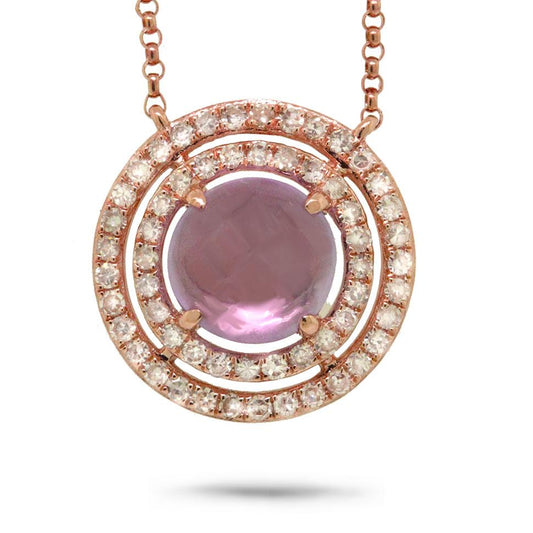 Diamond & 1.32ct Amethyst 14k Rose Gold Necklace - 0.30ct