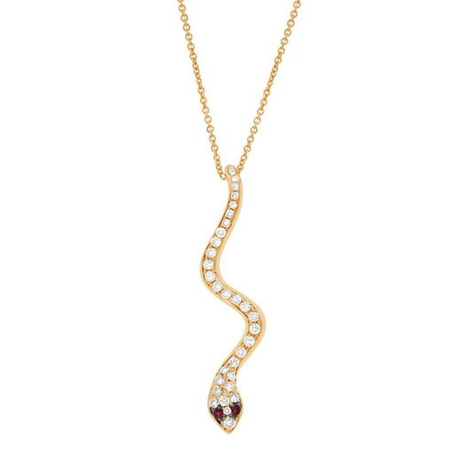 Diamond & 0.03ct Ruby 14k Yellow Gold Snake Pendant
