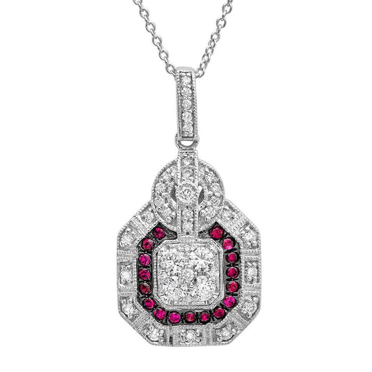 Diamond & 0.21ct Ruby 14k White Gold Pendant - 0.48ct