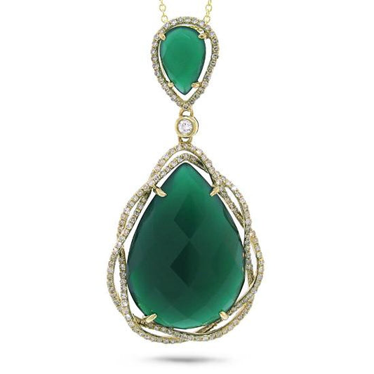 Diamond & 14.53ct Green Agate 14k Yellow Gold Pendant - 0.51ct