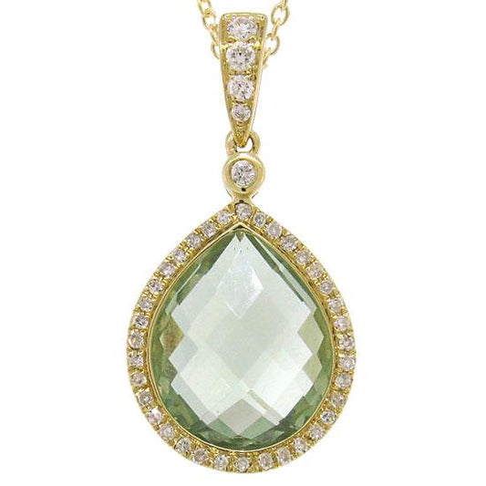 Diamond & 4.60ct Green Amethyst 14k Yellow Gold Pendant - 0.17ct