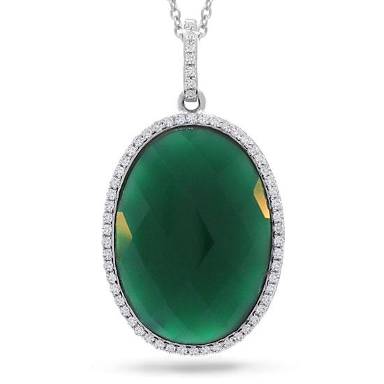 Diamond & 10.01ct Green Agate 14k White Gold Pendant - 0.19ct