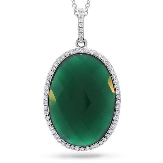 Diamond & 10.01ct Green Agate 14k White Gold Pendant - 0.19ct