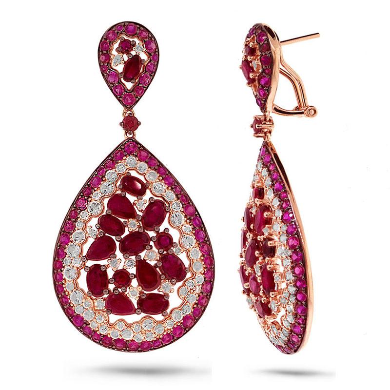 Diamond & 19.53ct White & Pink Sapphire & Ruby 14k Rose Gold Earring - 0.67ct