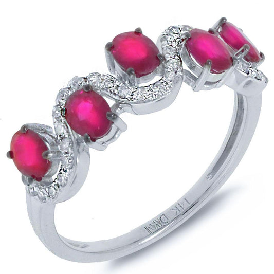 Diamond & 1.28ct Ruby 14k White Gold Ring - 0.20ct