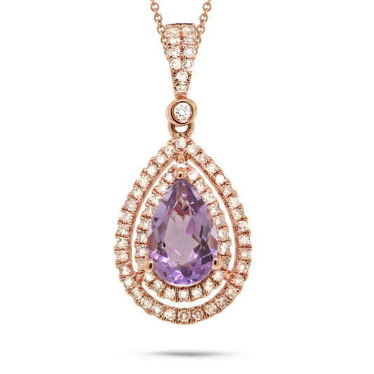 Diamond & 1.16ct Amethyst 14k Rose Gold Pendant - 0.38ct