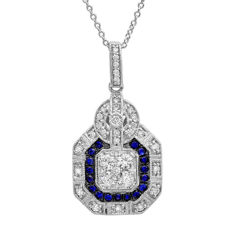 Diamond & 0.16ct Blue Sapphire 14k White Gold Pendant - 0.48ct