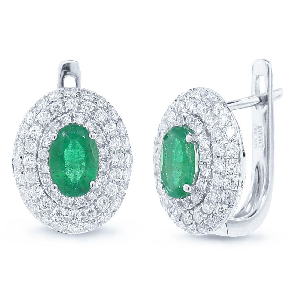 Diamond & 0.73ct Emerald 14k White Gold Earring - 0.70ct