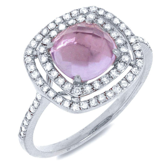 Diamond & 1.52ct Amethyst 14k White Gold Ring - 0.39ct