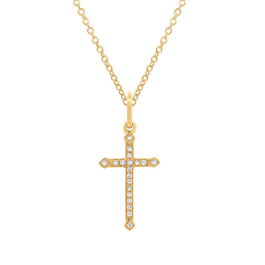 14k Yellow Gold Diamond Cross Pendant - 0.07ct
