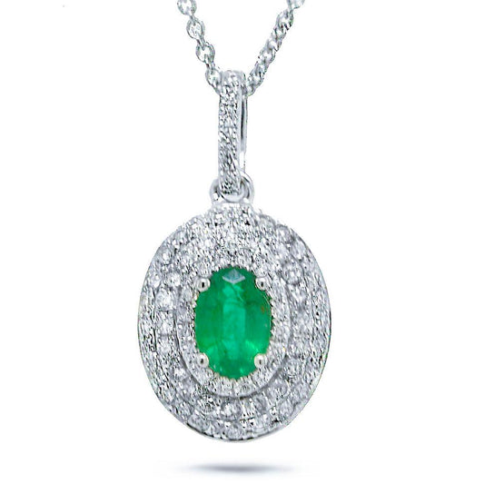 Diamond & 0.38ct Emerald 14k White Gold Pendant - 0.38ct