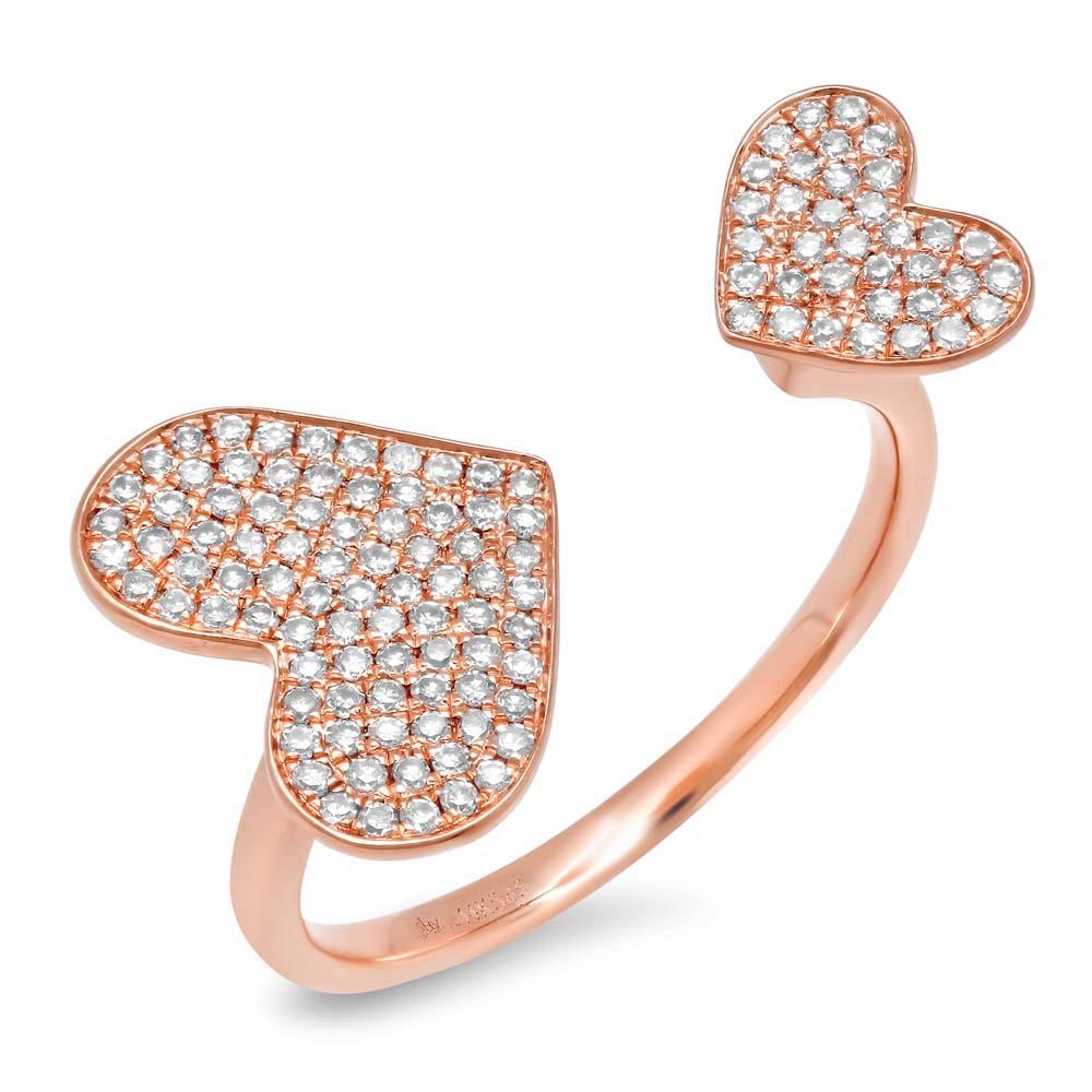 14k Rose Gold Diamond Pave Heart Ring - 0.33ct V0286