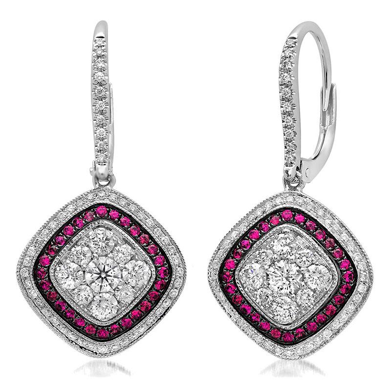 Diamond & 0.34ct Ruby 14k White Gold Earring - 1.07ct