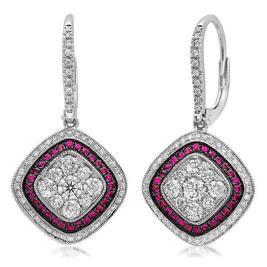 Diamond & 0.34ct Ruby 14k White Gold Earring - 1.07ct