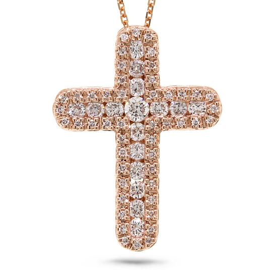 18k Rose Gold Diamond Cross Pendant - 0.60ct