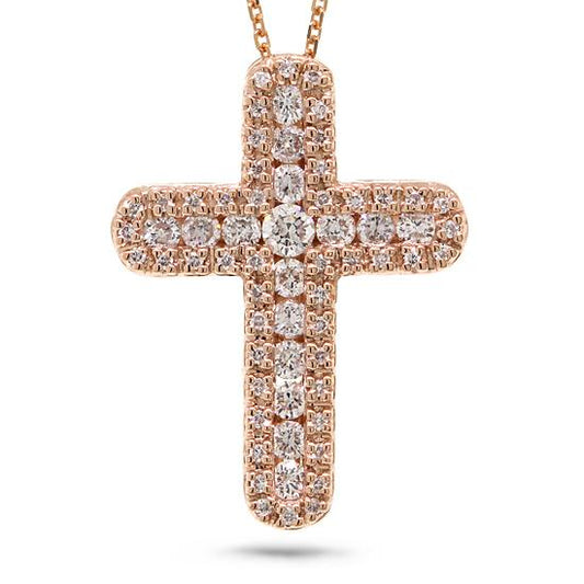 18k Rose Gold Diamond Cross Pendant - 0.60ct