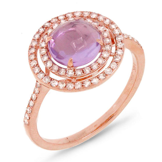 Diamond & 1.21ct Amethyst 14k Rose Gold Ring - 0.37ct