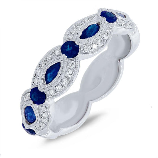 Diamond & 0.91ct Blue Sapphire 14k White Gold Lady's Ring - 0.18ct