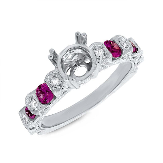 Diamond & 0.76ct Ruby 14k White Gold Semi-mount Ring - 0.36ct