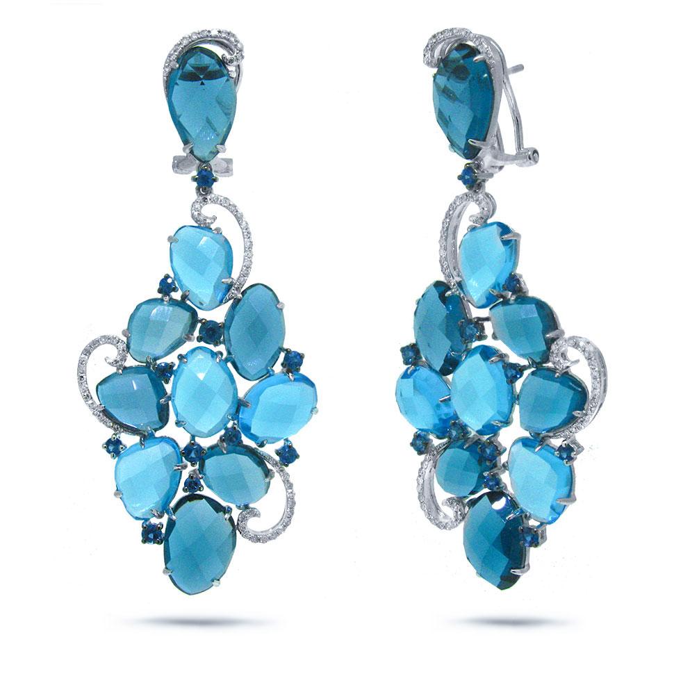 Diamond & 48.63ct Blue & London Blue Topaz & Blue Sapphire 14k White Gold Earring - 0.49ct
