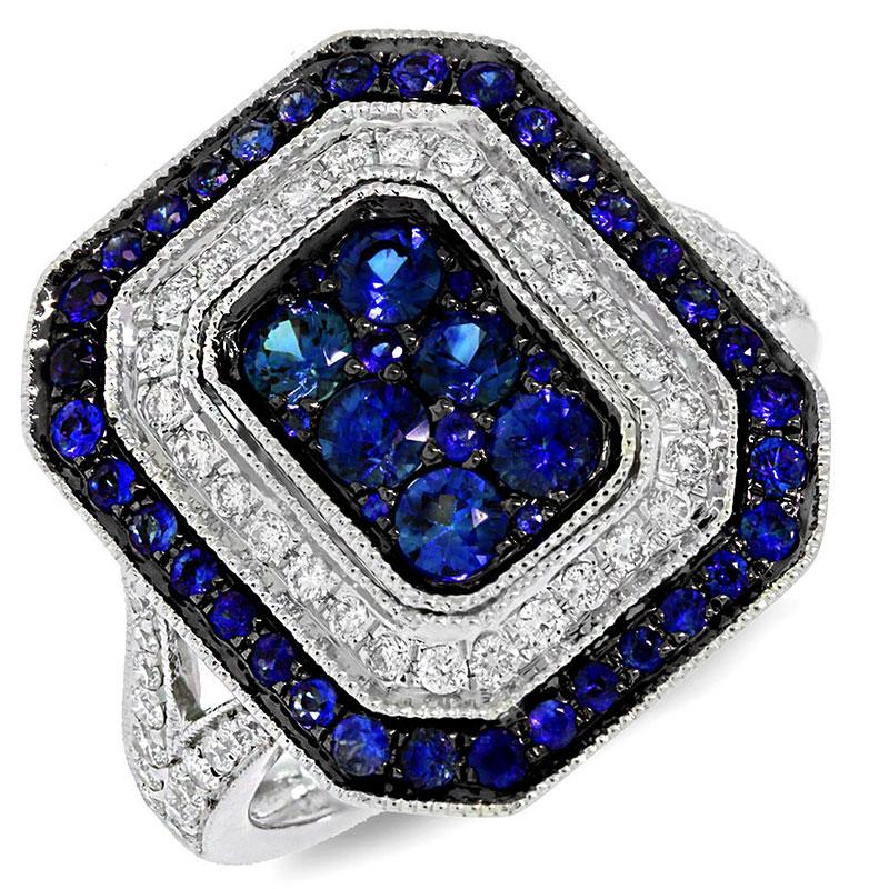 Diamond & 1.08ct Blue Sapphire 14k White Gold Ring - 0.41ct