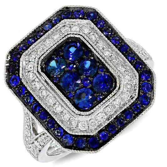 Diamond & 1.08ct Blue Sapphire 14k White Gold Ring - 0.41ct