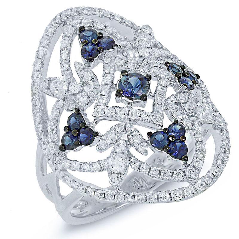 Diamond & 0.63ct Blue Sapphire 14k White Gold Ring - 1.10ct