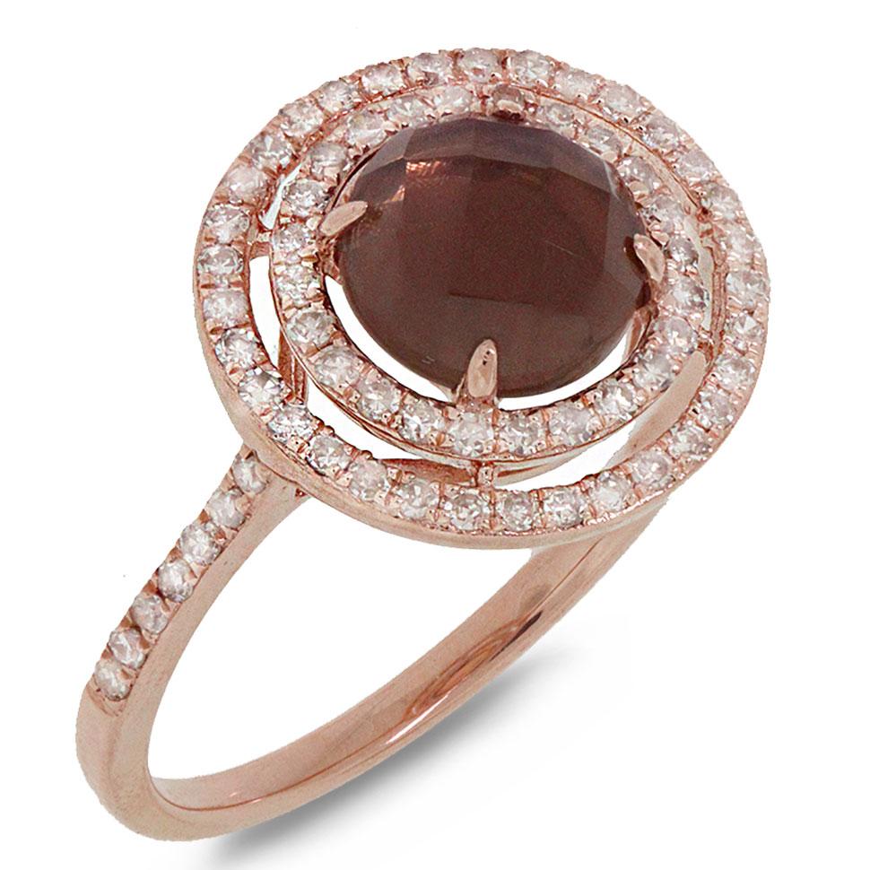 Diamond & 1.35ct Smokey Topaz 14k Rose Gold Ring - 0.37ct