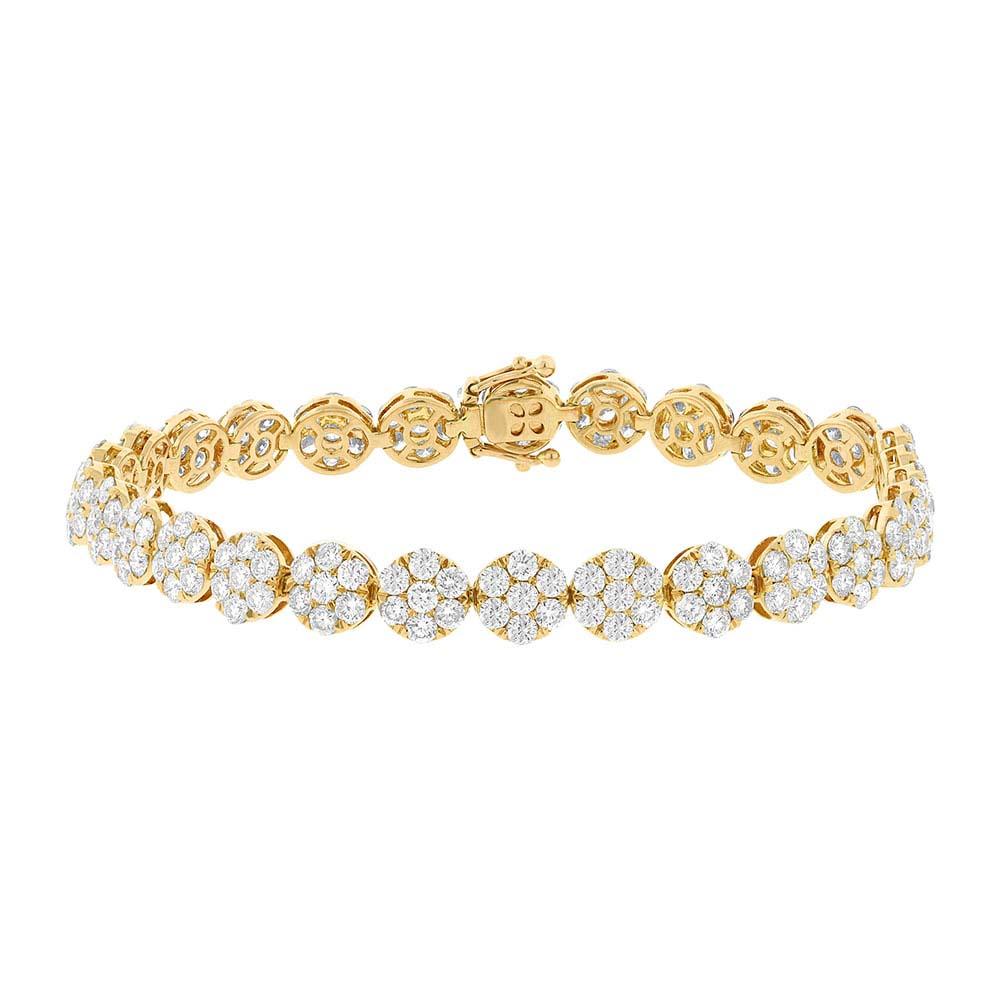 18k Yellow Gold Diamond Cluster Lady's Bracelet - 8.26ct