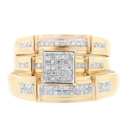 14k Yellow Gold Diamond Trio Set Pave - 0.25ct