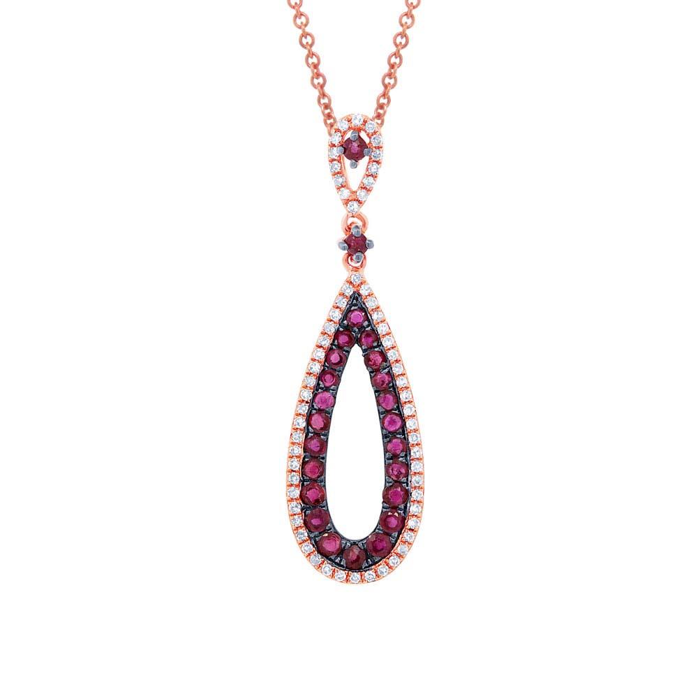 Diamond & 0.60ct Ruby 14k Rose Gold Pendant - 0.18ct