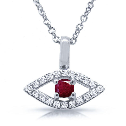 Diamond & 0.09ct Ruby 14k White Gold Eye Pendant