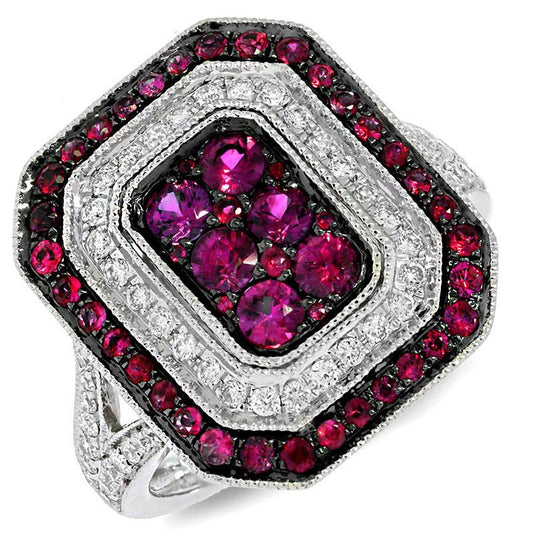 Diamond & 1.07ct Ruby 14k White Gold Ring - 0.41ct