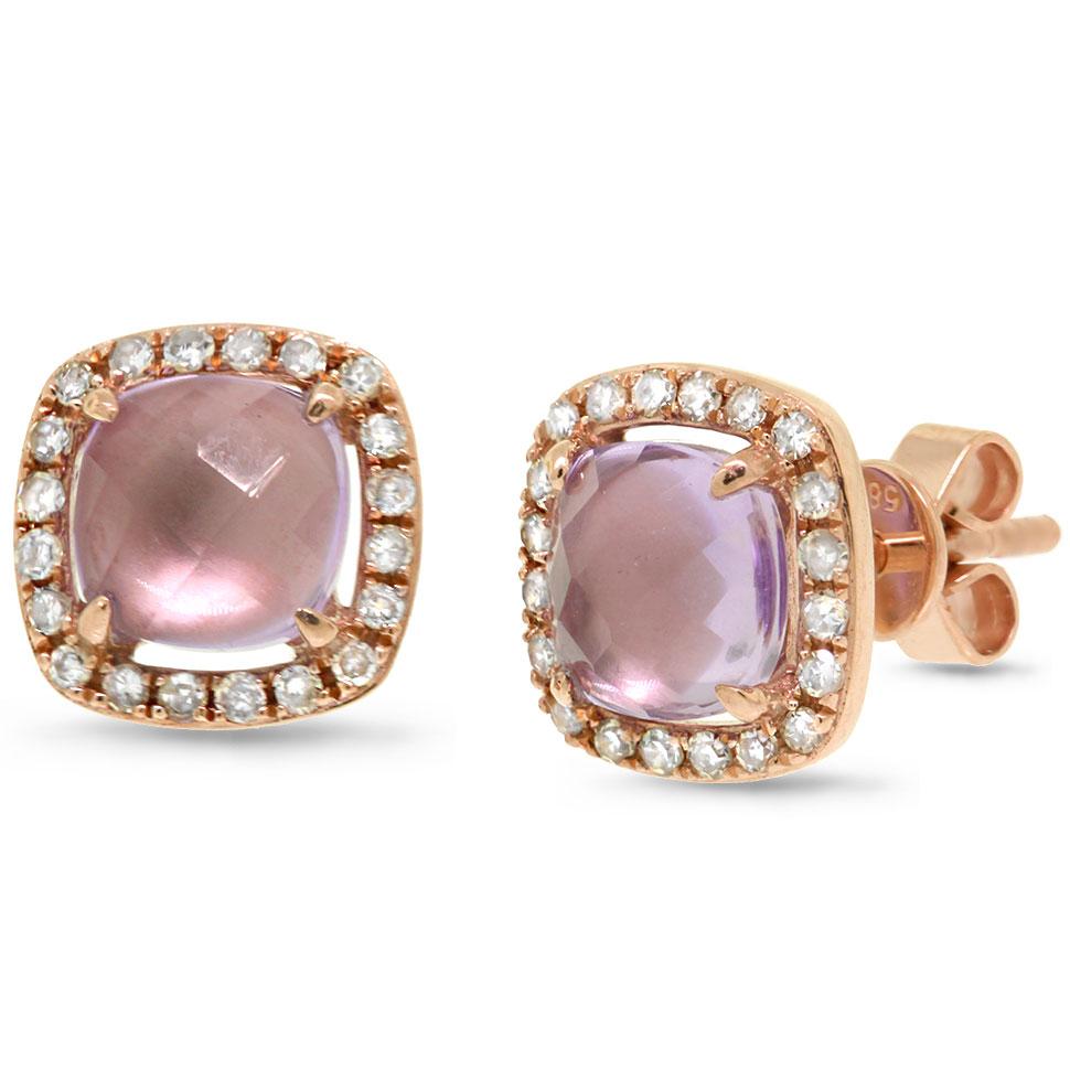 Diamond & 1.83ct Amethyst 14k Rose Gold Earring - 0.21ct