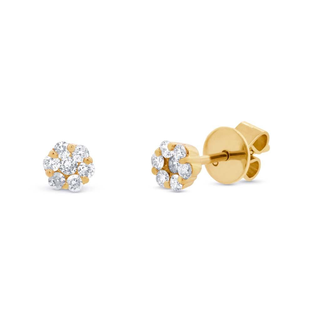 18k Yellow Gold Diamond Cluster Stud Earring - 0.24ct