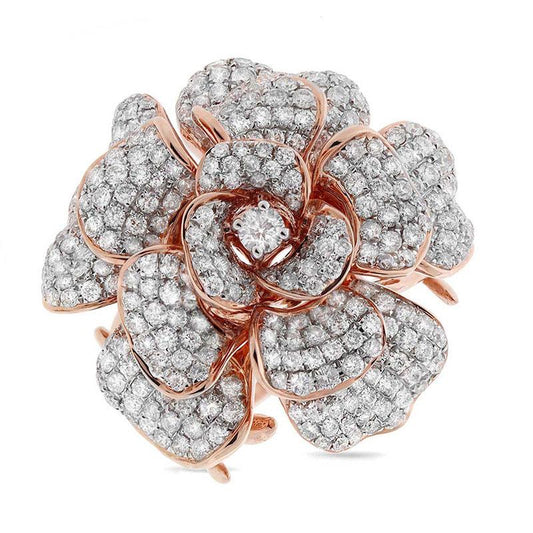 18k Rose Gold Diamond Flower Ring - 4.05ct V0282