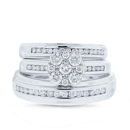 14k White Gold Diamond Trio Set Cluster - 0.92ct