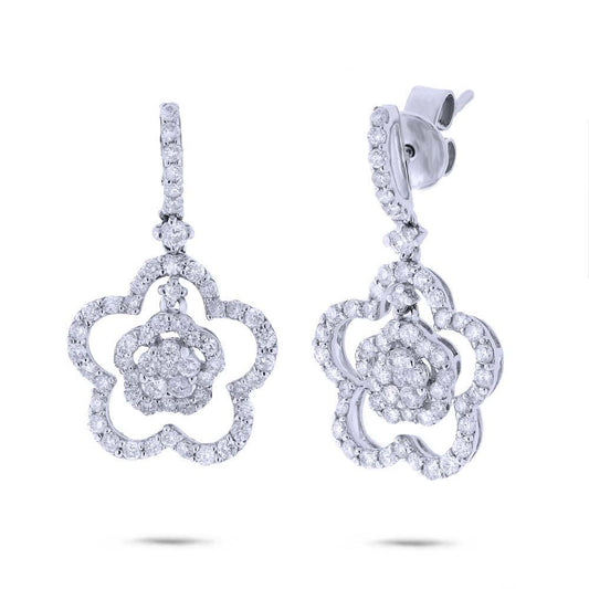 18k White Gold Diamond Flower Earring - 1.40ct