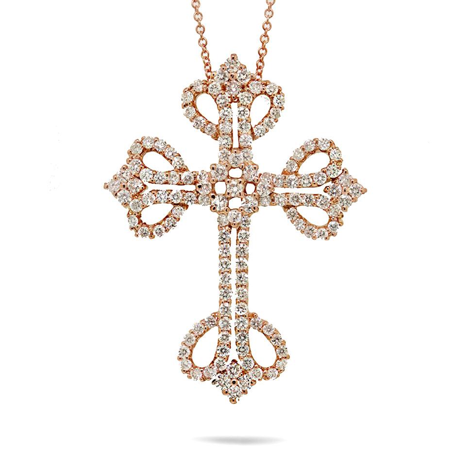 18k Rose Gold Diamond Cross Pendant - 1.94ct