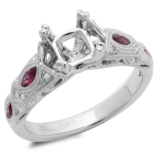 Diamond & 0.44ct Ruby 14k White Gold Semi-mount Ring - 0.09ct