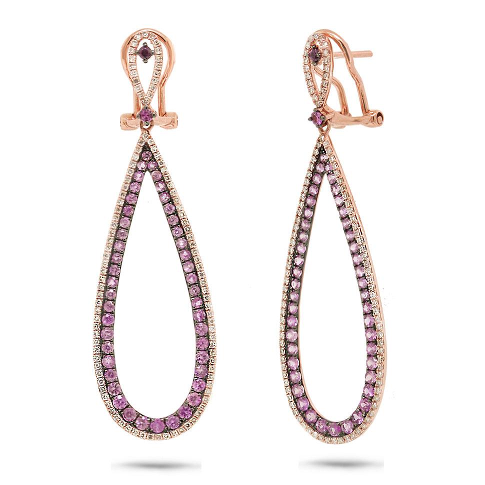Diamond & 1.75ct Light Pink Sapphire 14k Rose Gold Earring - 0.66ct
