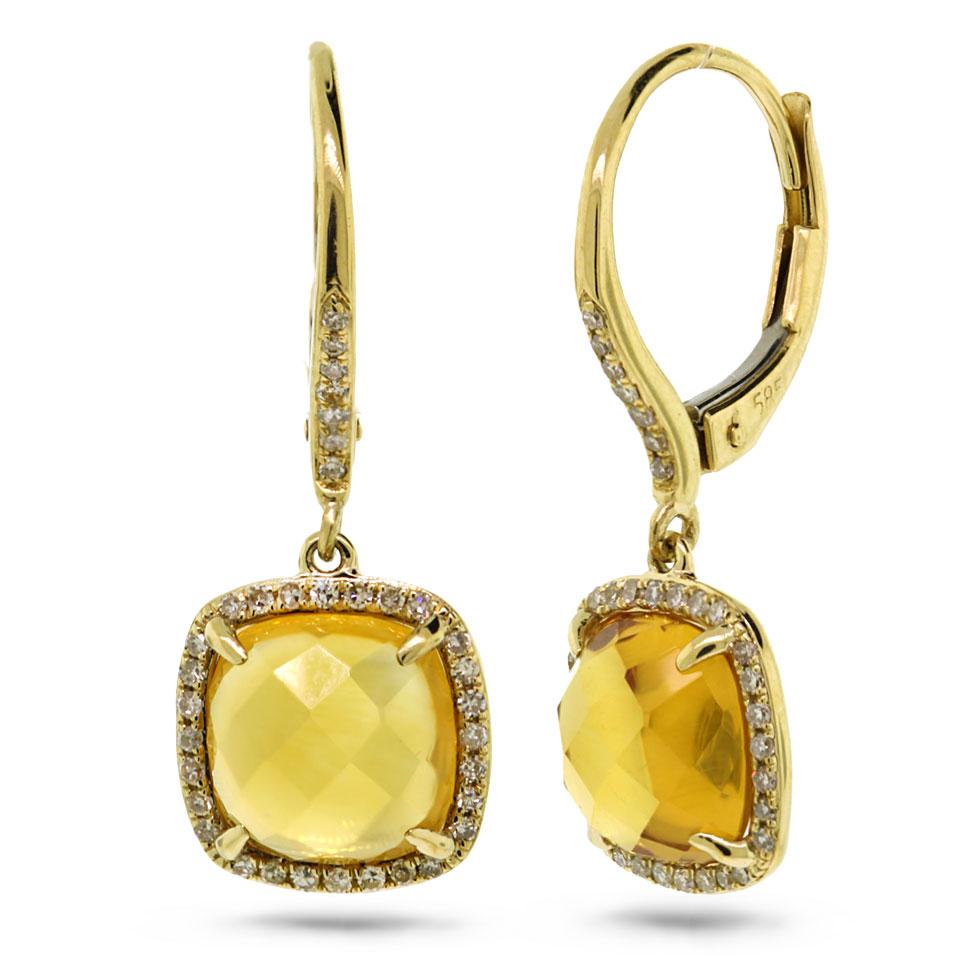 Diamond & 4.01ct Citrine 14k Yellow Gold Earring - 0.21ct