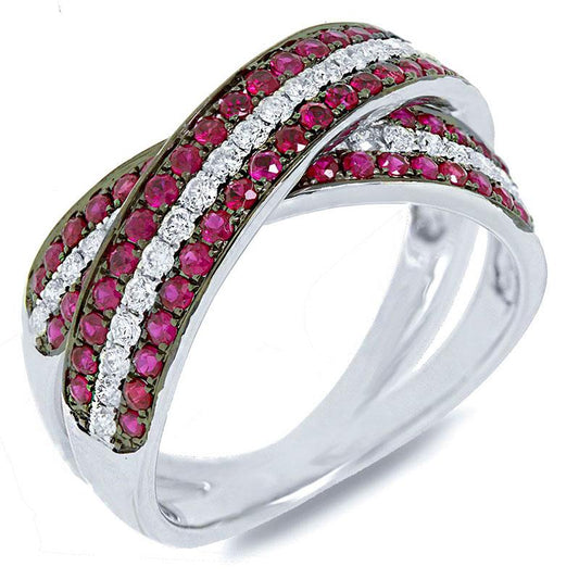 Diamond & 0.96ct Ruby 14k White Gold Bridge Ring - 0.43ct