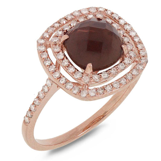 Diamond & 1.53ct Smokey Topaz 14k Rose Gold Ring - 0.39ct