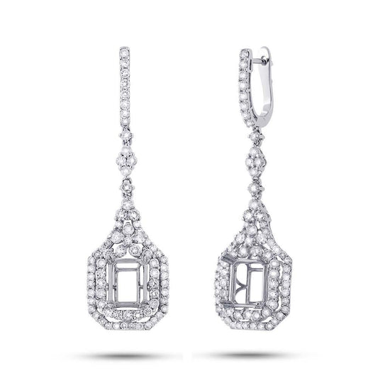 18k White Gold Diamond Semi-mount Earring - 2.84ct