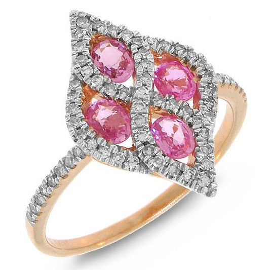 Diamond & 0.77ct Pink Sapphire 14k Two-tone Rose Gold Ring - 0.24ct