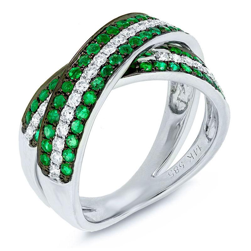 Diamond & 0.82ct Emerald 14k White Gold Bridge Ring - 0.43ct