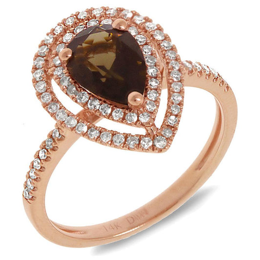 Diamond & 1.25ct Smokey Topaz 14k Rose Gold Ring - 0.38ct