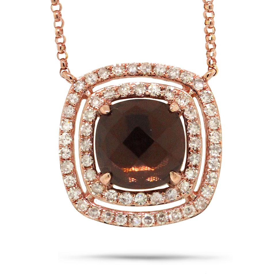 Diamond & 1.58ct Smokey Topaz 14k Rose Gold Necklace - 0.31ct